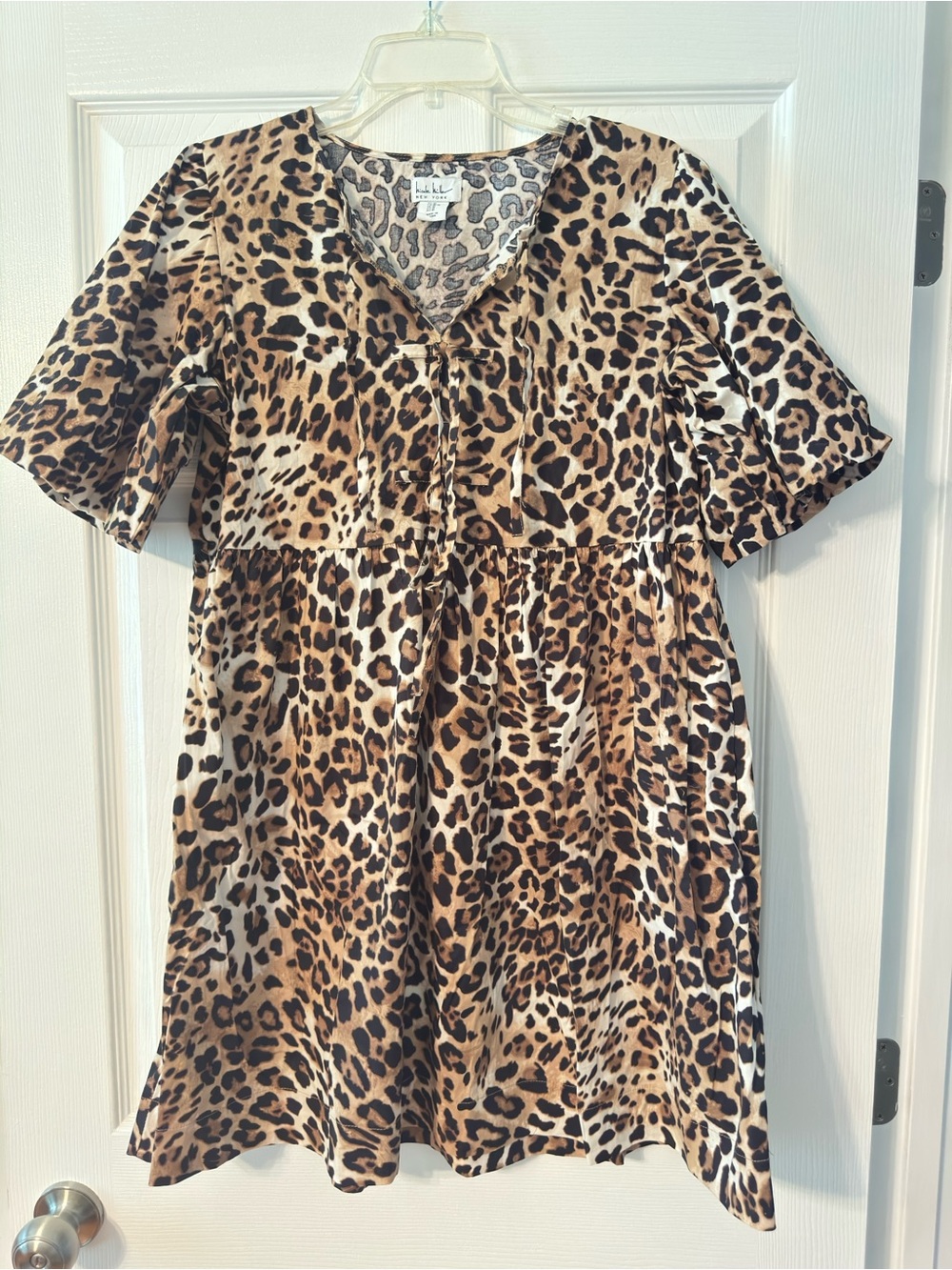 Nicole Miller Leopard Print V-Neck Short Sleeve Tunic - Brown NWOT